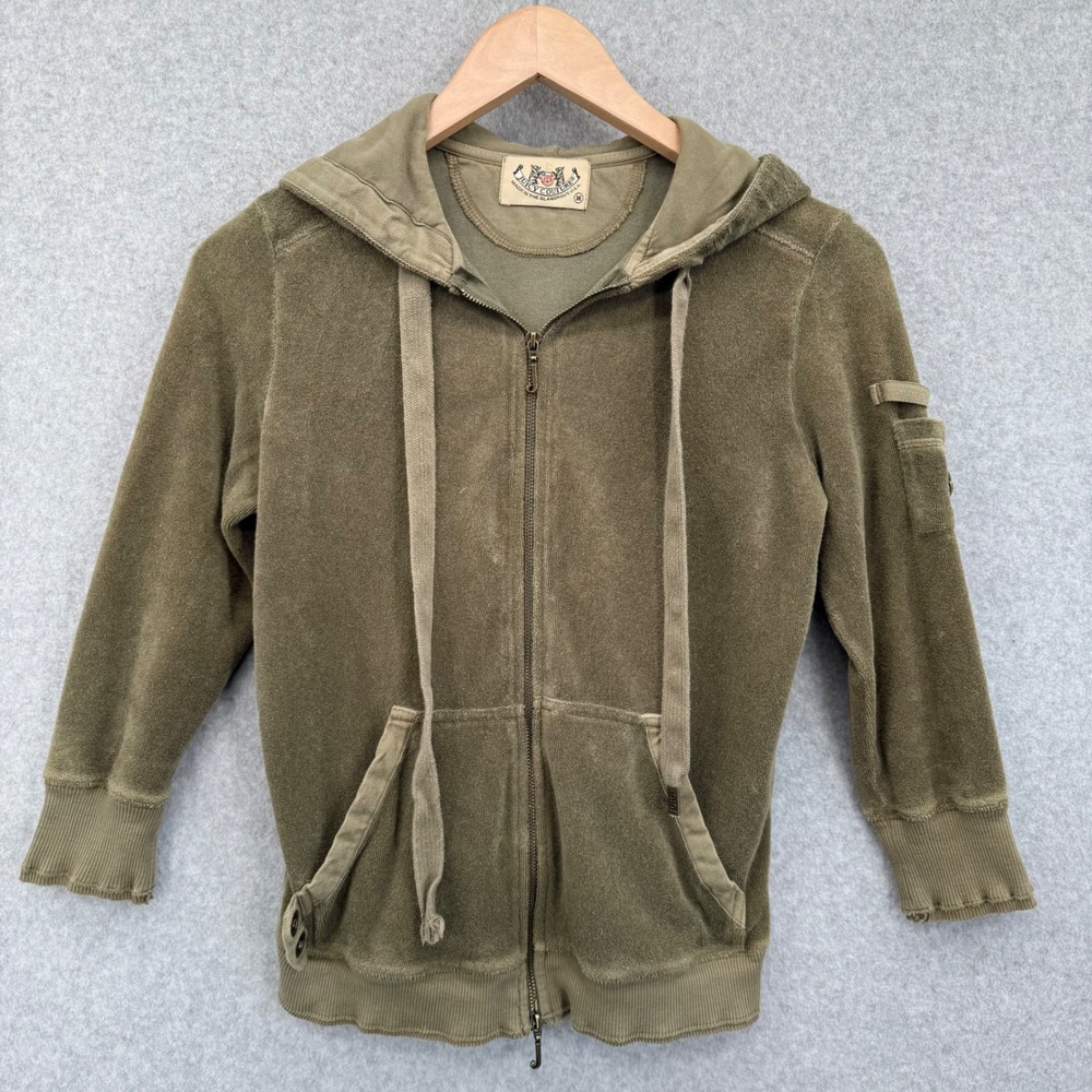 Juicy Couture Velour Track Suit Set Olive Green Made in USA Hoodie M Pants S